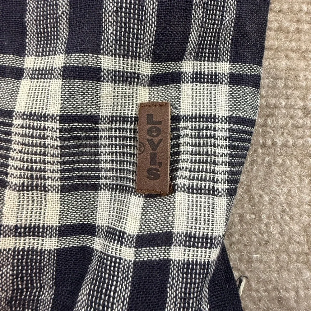 Levis Scarf Navy Blue White Plaid Check Cotton Fringe Tassel Unisex One Size